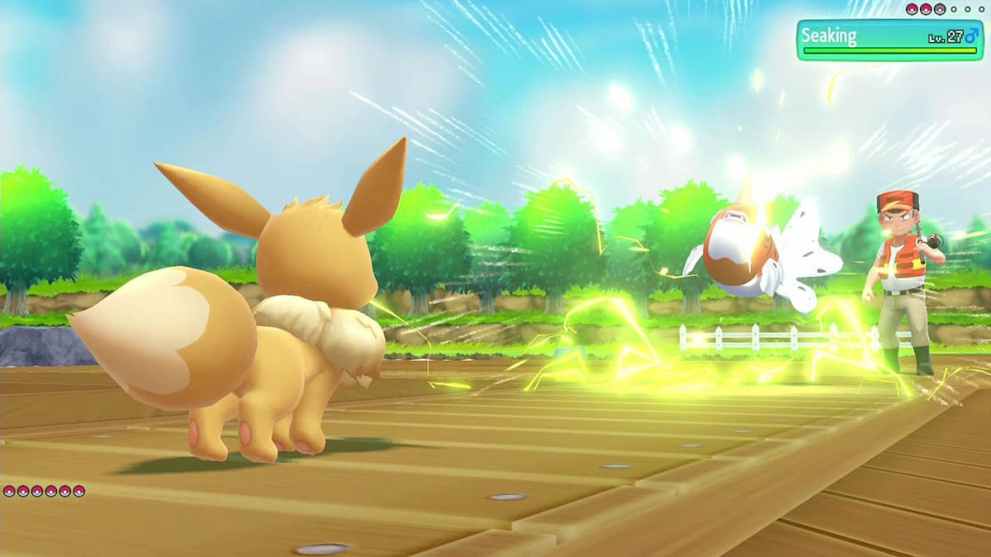 A battle in Pokemon  Let's Go Pikachu and Eevee