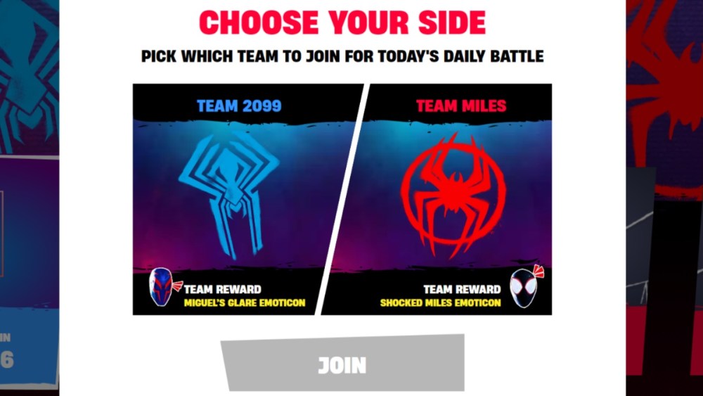 Choose your side in Fortnite Web Battles
