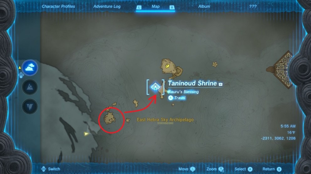 taninoud shrine location in zelda tears of the kingdom