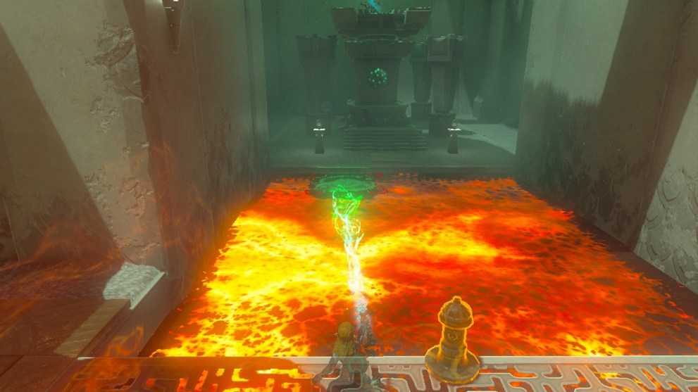 use ultrahand and recall to cross the lava in kadaunar shrine