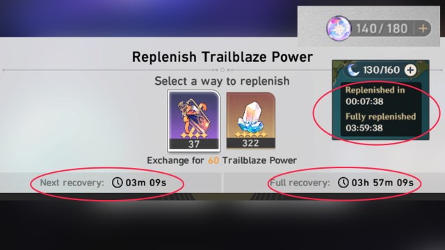 trailblaze power regeneration rate