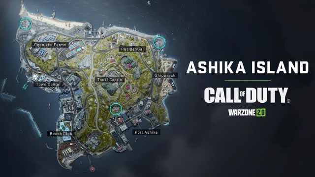 Ashika Island Map with Radio Tower Locations Circled