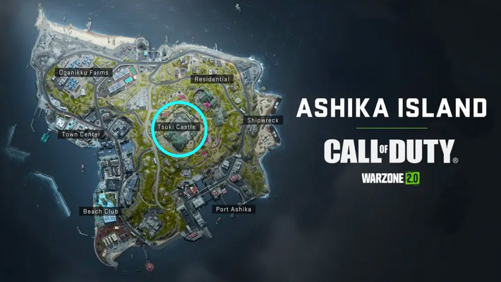 Ashika Island map in Warzone with Castle circled