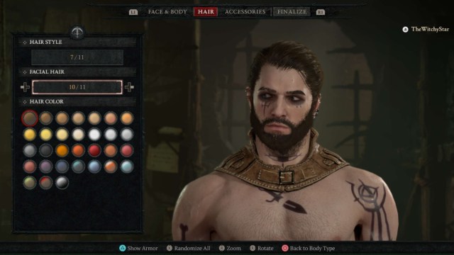 Diablo 4 Character Creator Facial Hair