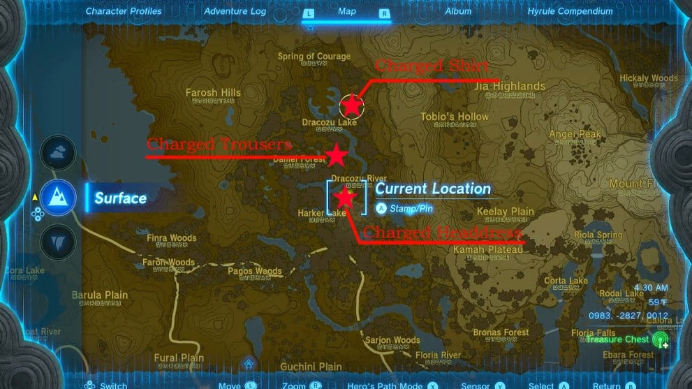 Charged armor set location in Zelda TOTK.