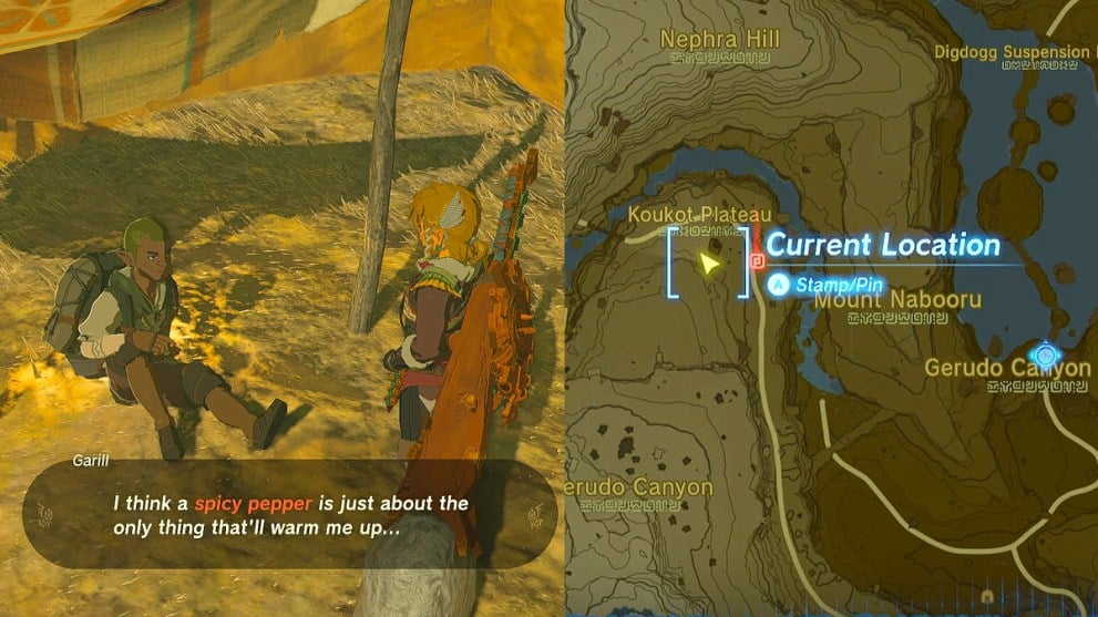 The third missing person location in Disaster in Gerudo Canyon quest in Zelda TOTK.