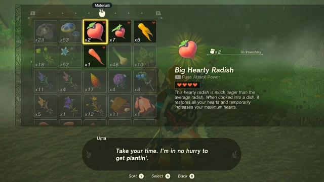 Planting menu in Zelda TOTK.