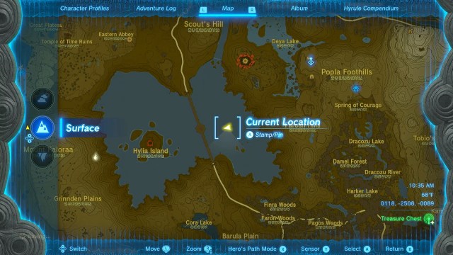 Lake Hylia Whirlpool Location in Zelda TOTK.