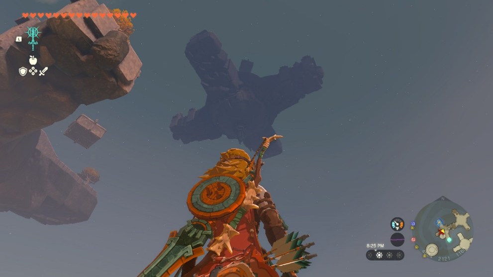 aim for the sky island in the distance using the launcher