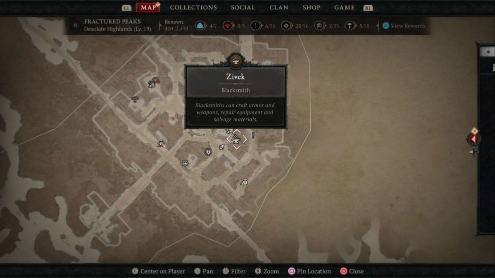 Blacksmith map location in Kyovashad Diablo 4. 