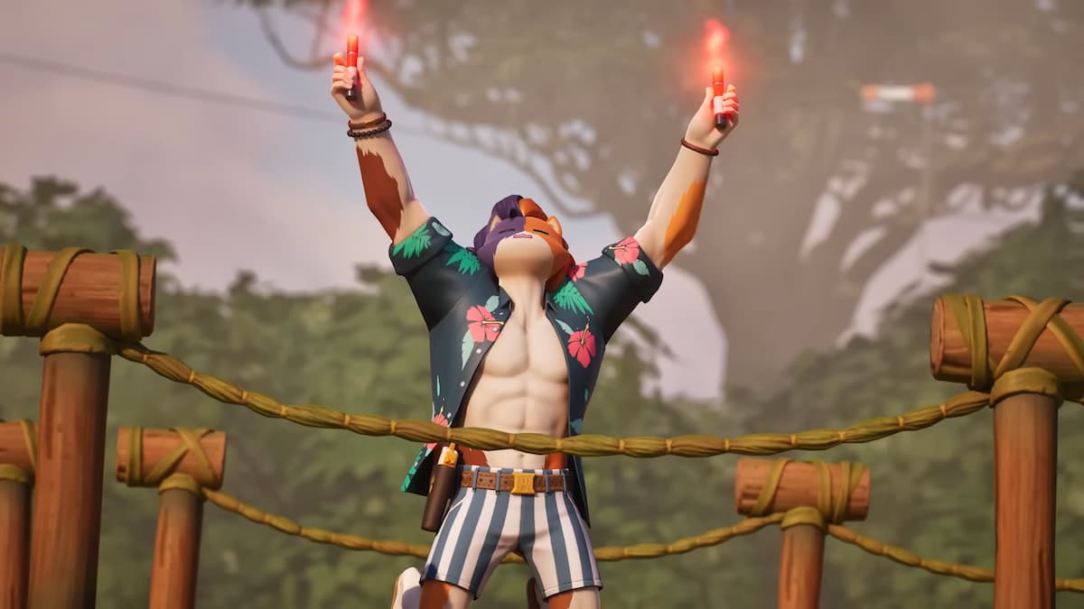 Fortnite character with arms aloft