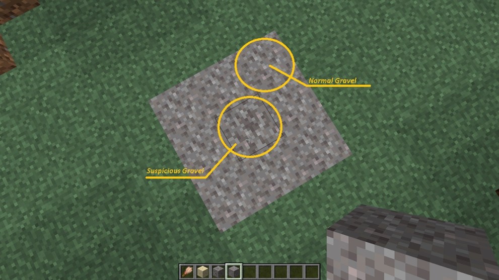 how to spot suspicious gravel for pottery sherds in minecraft