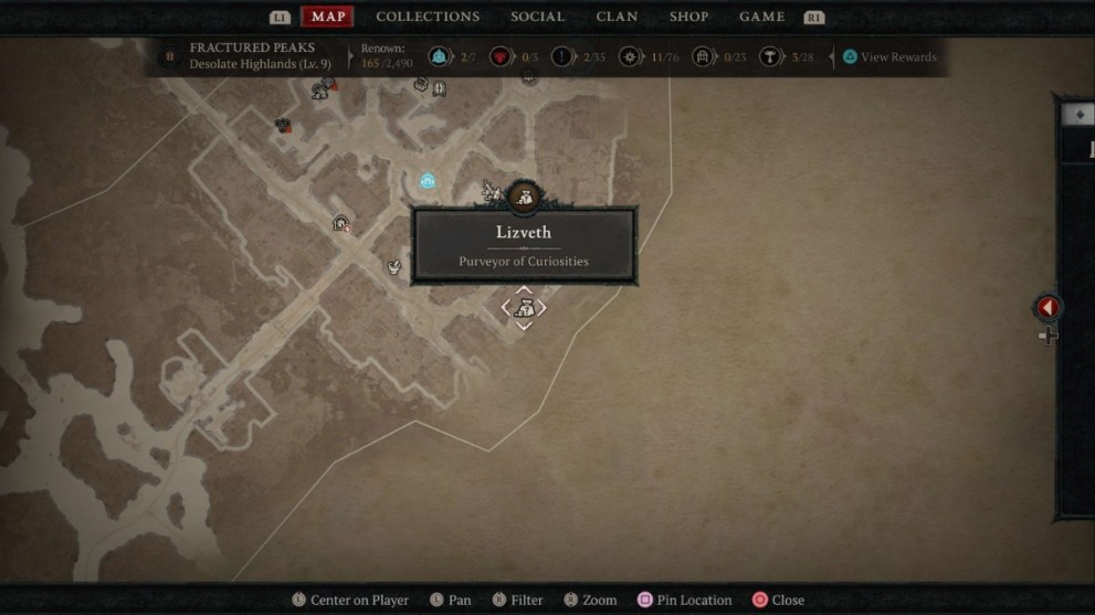 Purveyor of Curiosities map location in Diablo 4