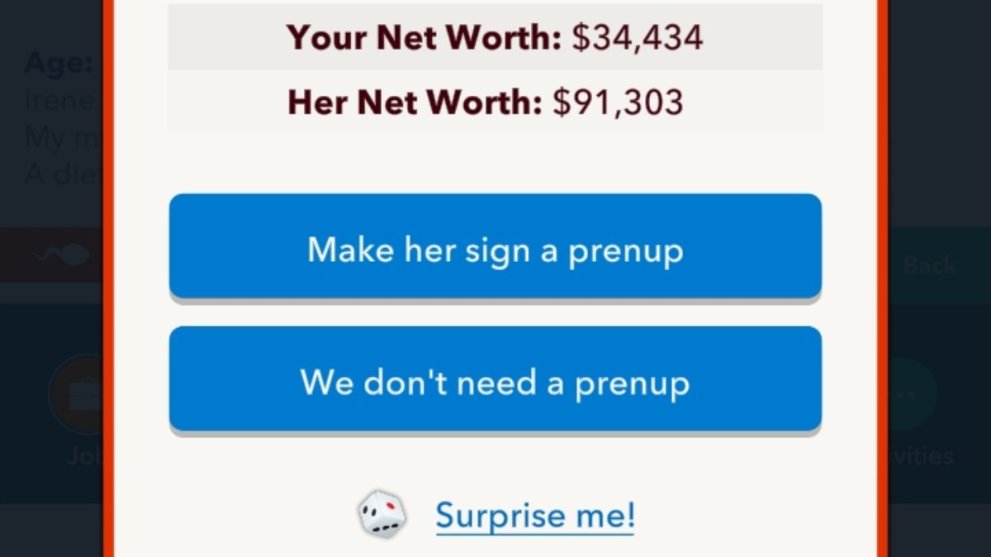 signing a prenup in bitlife