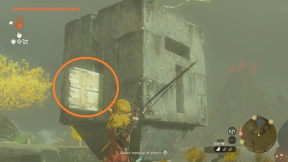 stick a board into the stone structure with ultrahand