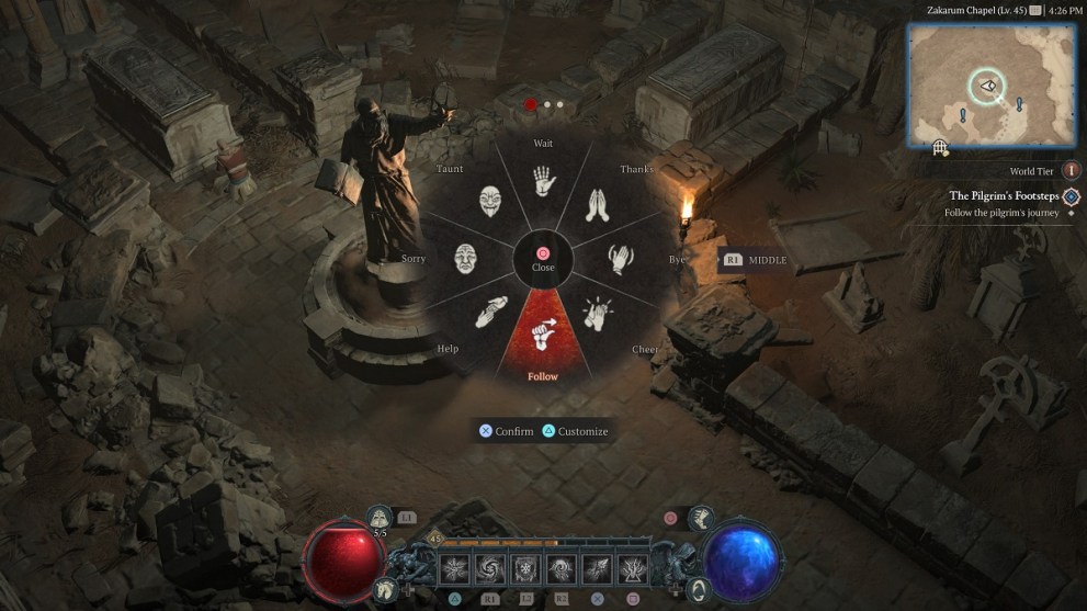 use the follow emote to complete pilgrim's footsteps in diablo 4