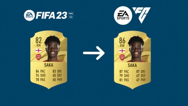 Bukayo Saka FIFA 23 Card next to EAFC Concept Card