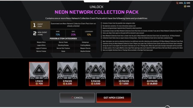 Apex Legends Neon Network Collection Event Pack Prices