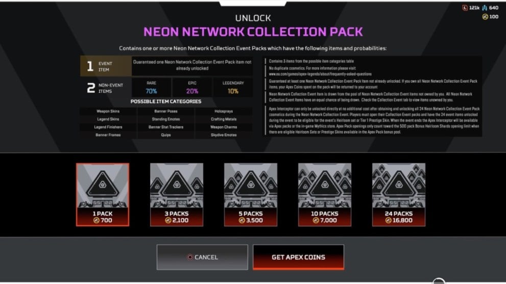 Apex Legends Neon Network Collection Event Pack Prices