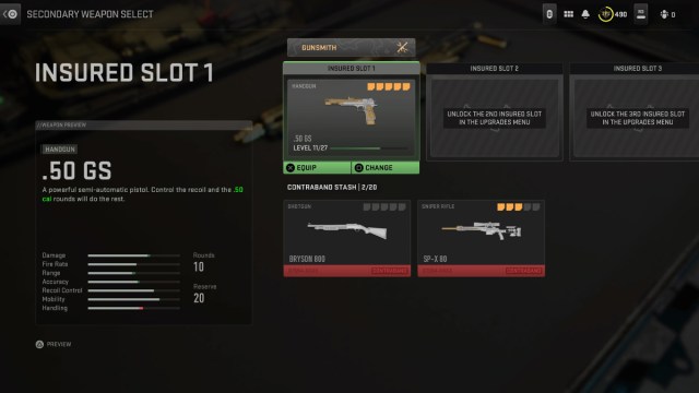 Suppressed Pistol in Insured Weapon Slot DMZ