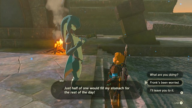 Link speaks to Mei in Zelda TOTK.
