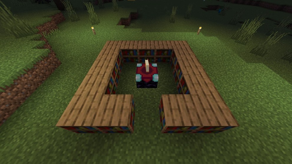 another way to set up bookshelves around an enchantment table in minecraft