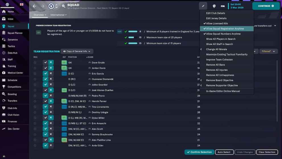 Football Manager 2023 Register Squad Anytime