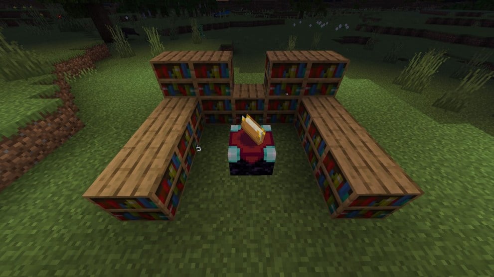 one way to set up bookshelves around an enchantment table in minecraft