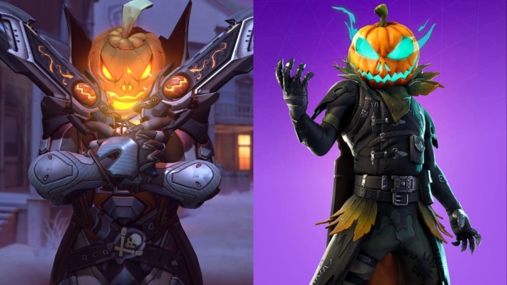 Reaper's Pumpkin skin in Overwatch and Hollowhead from Fortnite