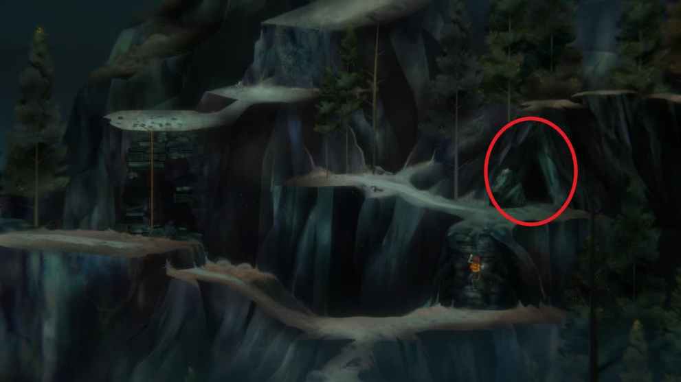 the cave that contains the shoe for Hank is circled in red