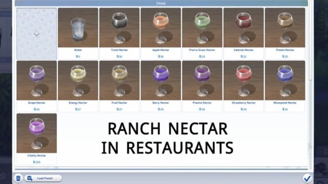 Ranch Nectar in Restaurant Menu Fix Mod in Sims 4 Horse Ranch