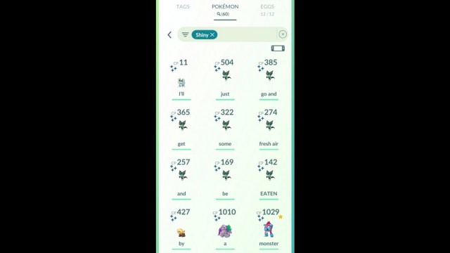 A collection of shiny Pokemon in Pokemon GO