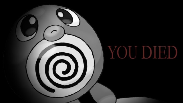 A Poliwag from Pokemon, alongside the "YOU DIED" text from Dark Souls