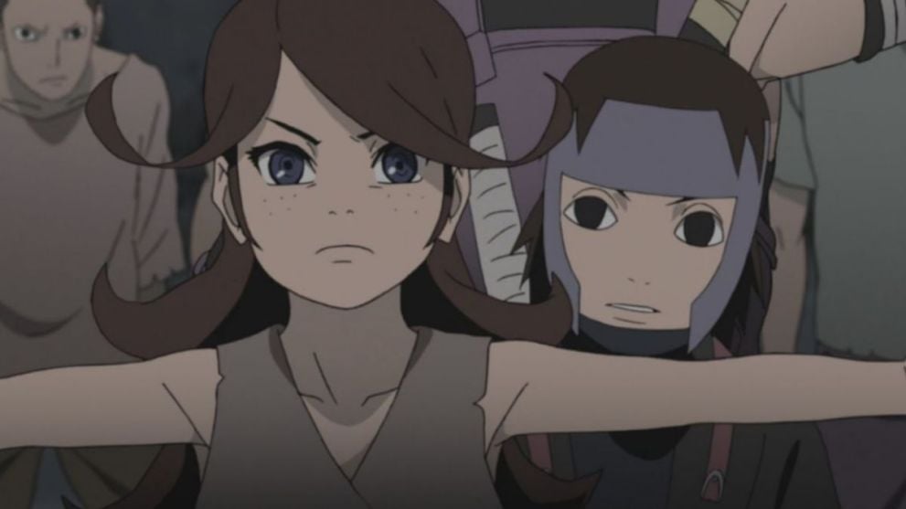 Yukimi protects Kinoe in Naruto