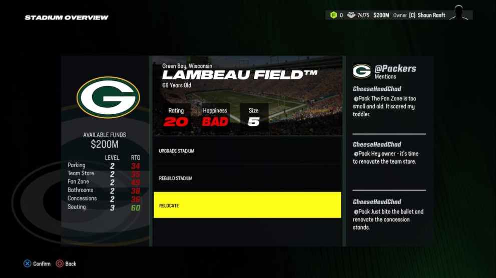 Relocate Lambeau Madden 24 Franchise Mode