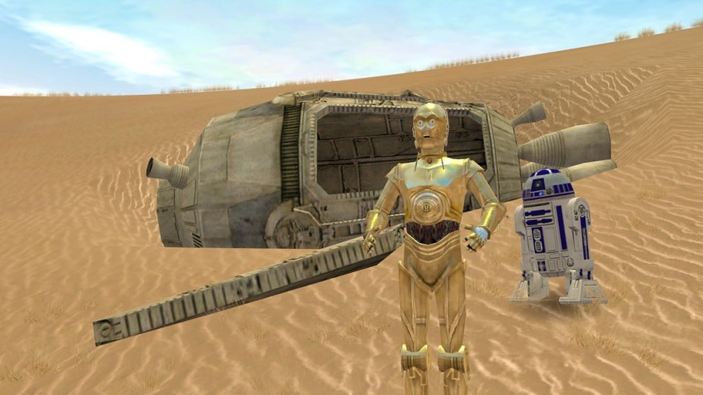C-3PO and RD-D2 on Tatooine in Star Wars Galaxies