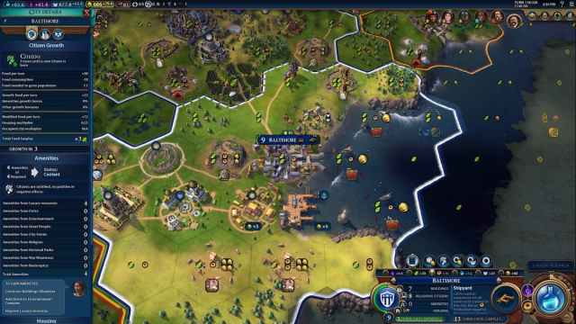 Civilization 6, city details user interface, resources displayed over each tile