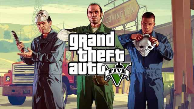 The three protagonists of GTA V in boiler suits and masks