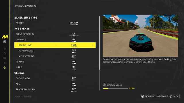 turn driving line off if you're aiming for 1st place in Grand Race in The Crew Motorsport
