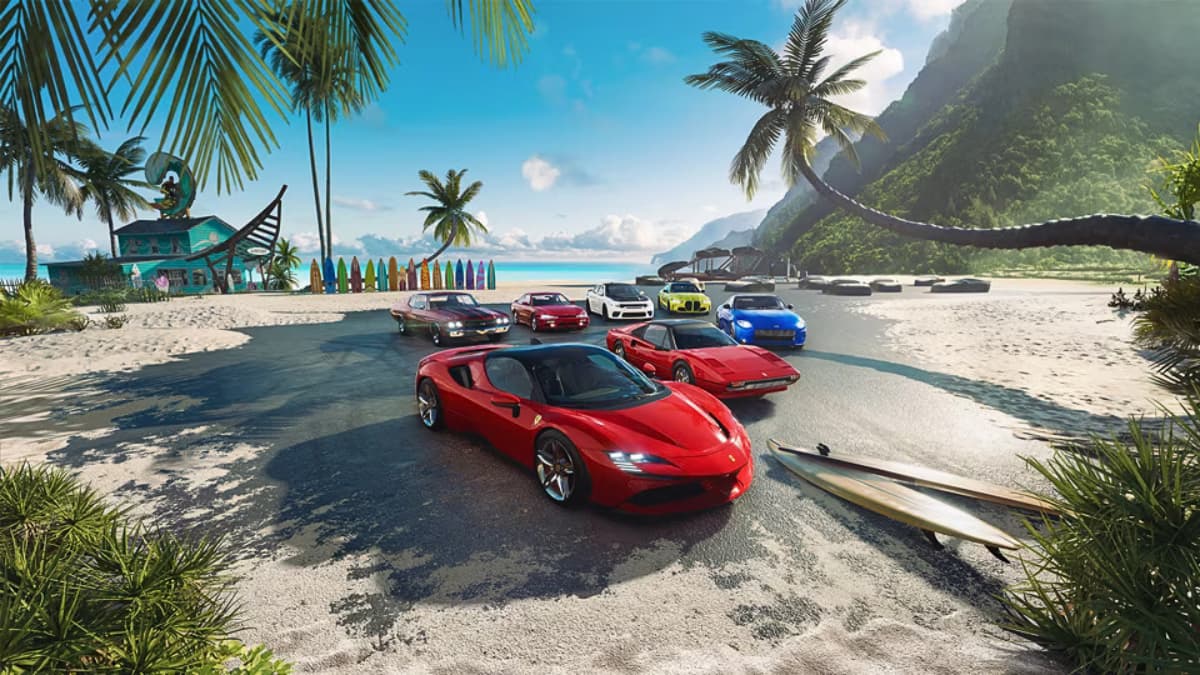 Sports cars on a beach in Hawaii