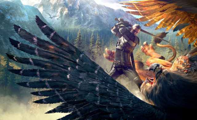 Geralt slays a griffon in The Witcher 3