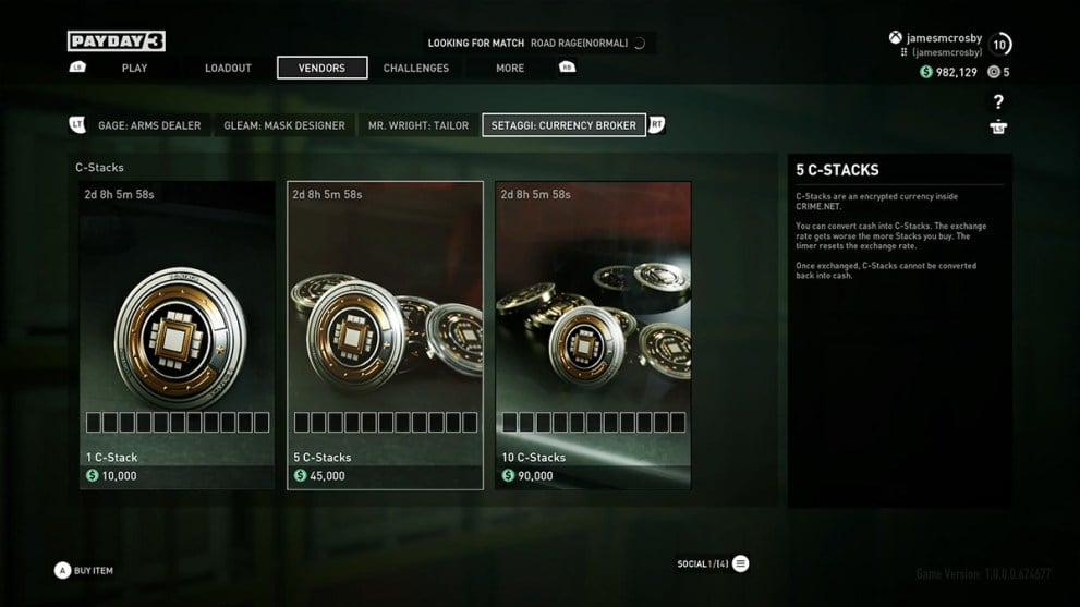 User Interface in Payday 3