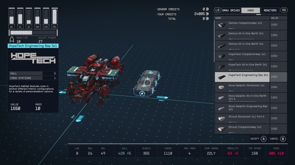 building an engineering bay ship module in starfield