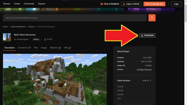 downloading a minecraft bedrock resource pack from curseforge