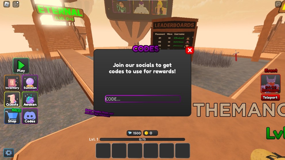 how to redeem roblox codes in eternal tower defense