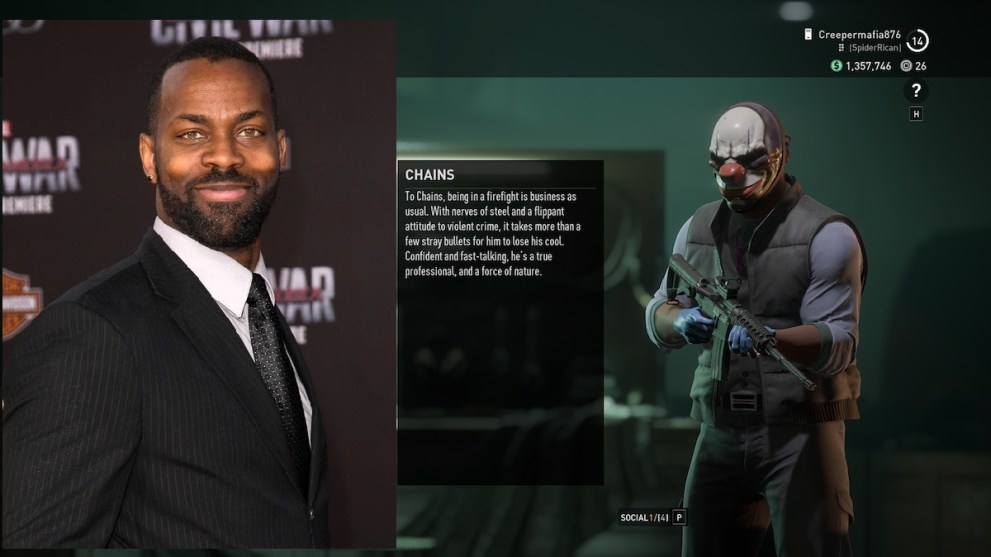 Payday 3 voice actors Damion Poitier chains