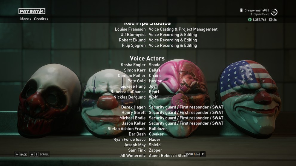 payday 3 voice actors credits