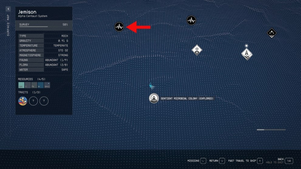 Starfield how to find planet traits on the starmap