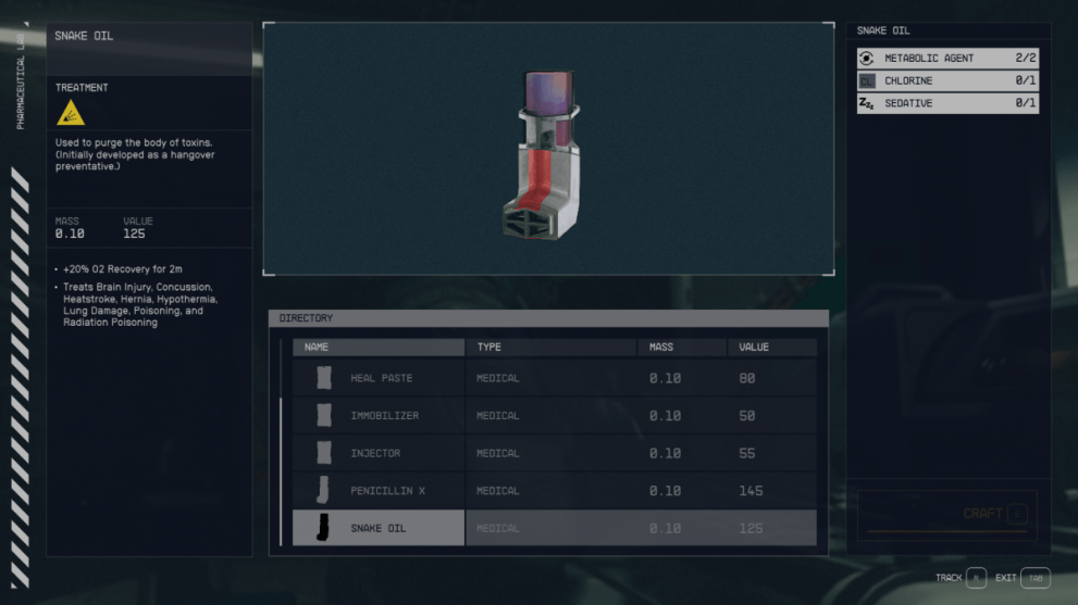 Starfield how to make Snake Oil