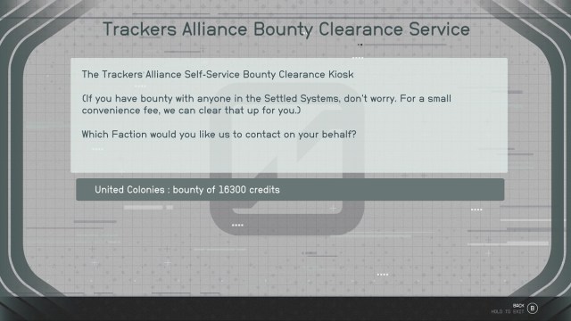 using a bounty clearance kiosk in starfield
